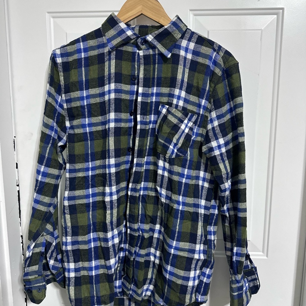 Nasty Gal Blue and Green Plaid Shirt